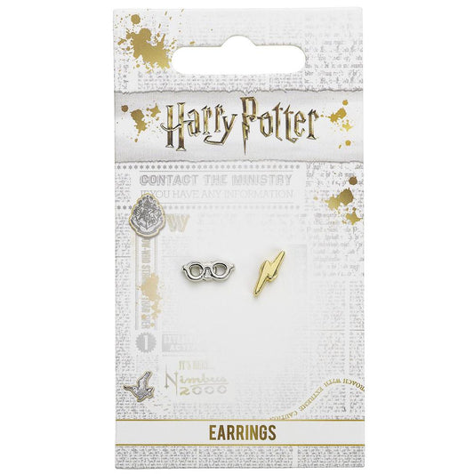 Harry Potter Silver Plated Lightning Bolt & Glasses Stud Earrings