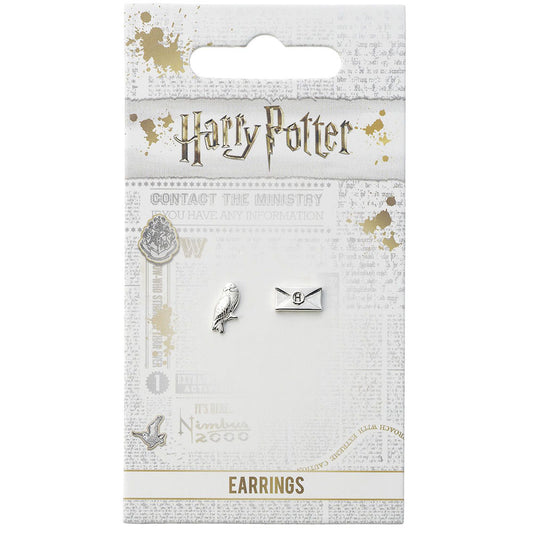 Harry Potter Silver Plated Hedwig Owl & Letter Stud Earrings