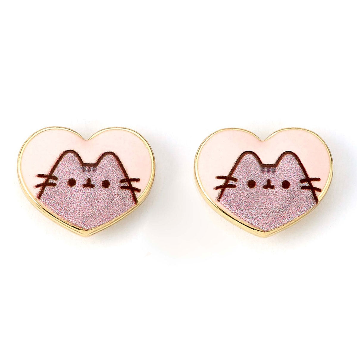 Pusheen Gold Plated Heart Stud Earrings