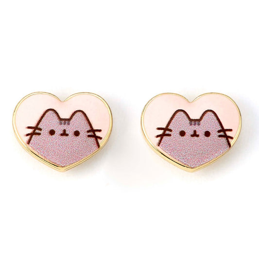 Pusheen Gold Plated Heart Stud Earrings