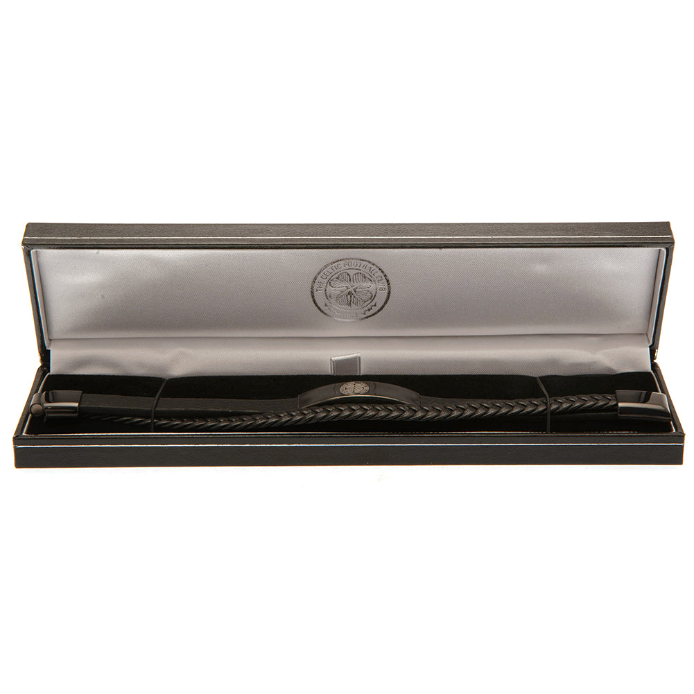Celtic FC Black IP Leather Bracelet
