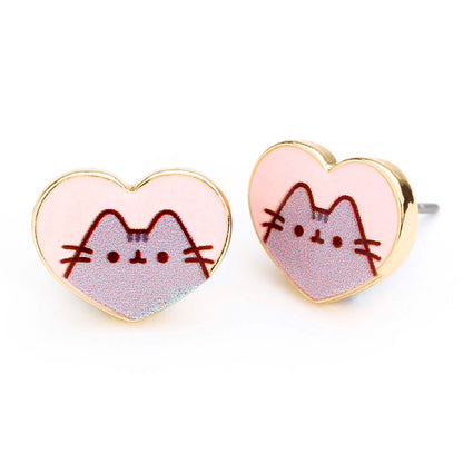 Pusheen Gold Plated Heart Stud Earrings