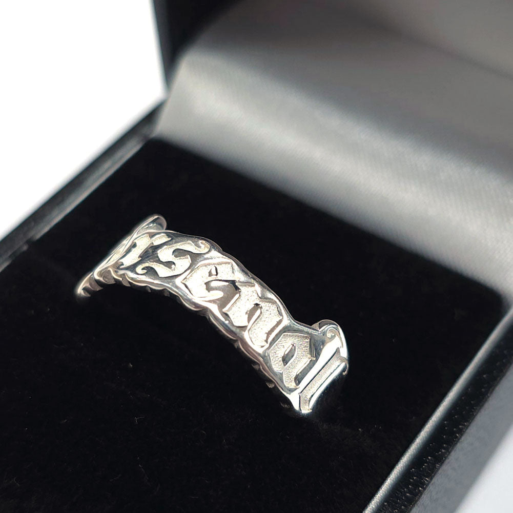 Arsenal FC Sterling Silver Text Ring - V
