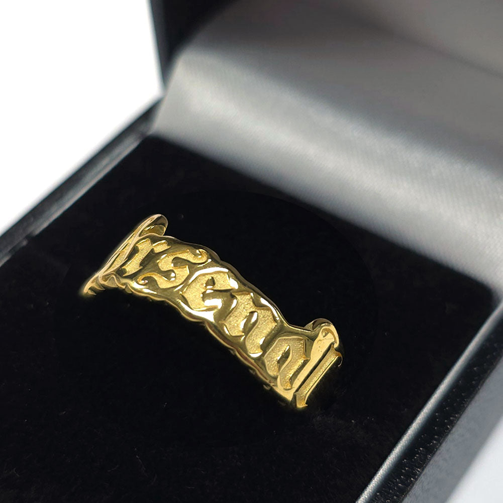 Arsenal FC 18ct Gold Plated on Silver Text Ring - Q
